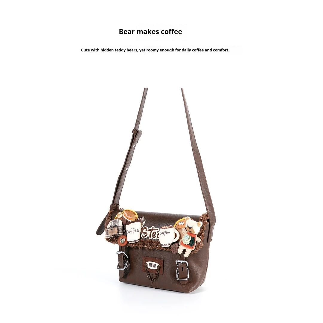 Bear makes coffee designer original shoulder bag \ crossbody bag